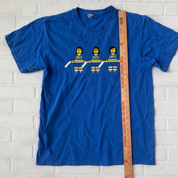 Chiefs Hockey Lego Version from Hanson Brothers Slap Shot Movie Blue Tshirt sz L - Picture 5 of 6